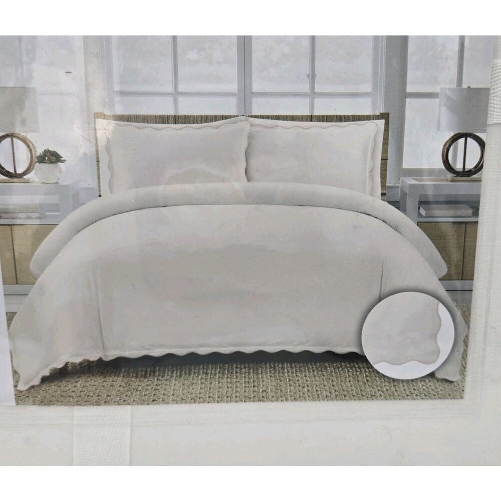 Hotel Collection Duvet Set KING White Embroidered Scalloped Trim Cotton CRISP WH